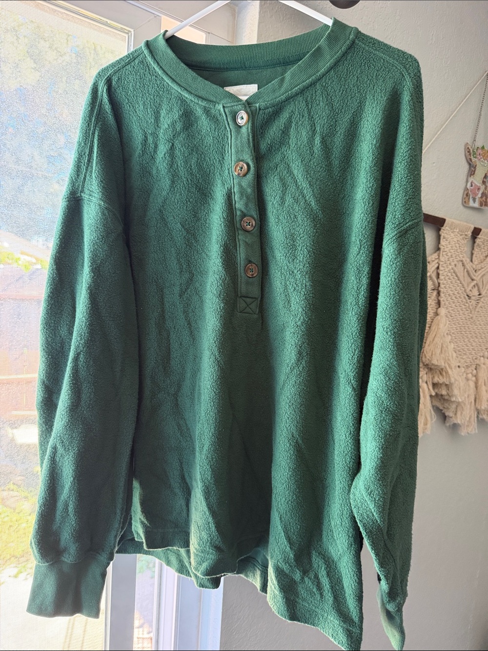 aerie Men's Forest Green Crewneck Henley Sweater